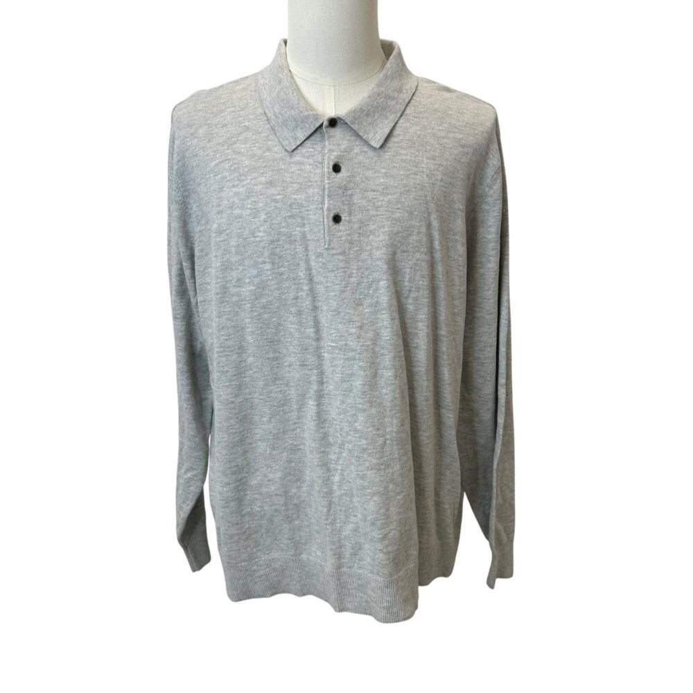 K-120 Goodfellow & Co Men's XXL Gray Long Sleeve Polo Sweater Ribbed Hem